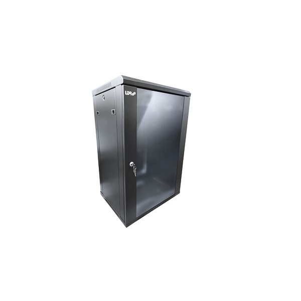 LDR Assembled 18U Wall Mount Cabinet 600mm X 450mm Glass Door Black